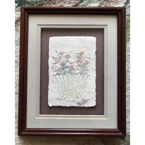 Flower Basket - Vintage Framed Hand Cast Paper Artwork - Figi Graphics - Signed